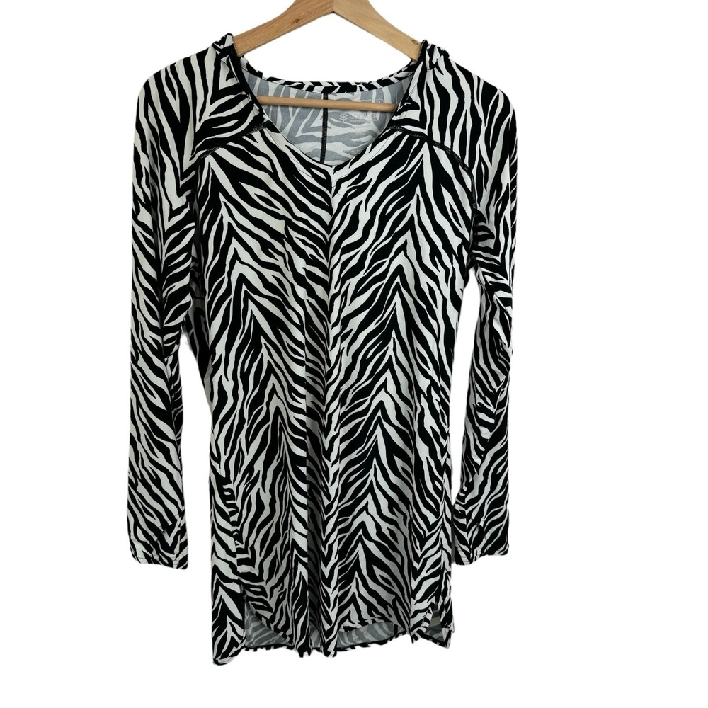 Coolibar Seacoast Swim Cover-Up Dress Zebra Print Hooded UPF 50+ Small 03318